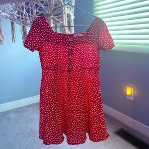 This is a red flower print dress.